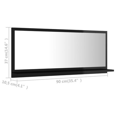 vidaXL Kupaonsko ogledalo sjajno crno 90x10,5x37 cm konstruirano drvo
