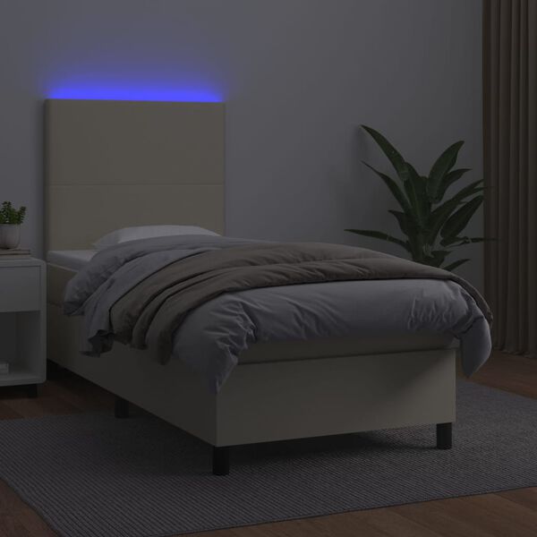 vidaXL Krevet box spring s madracem LED krem 90x190 cm od umjetne kože