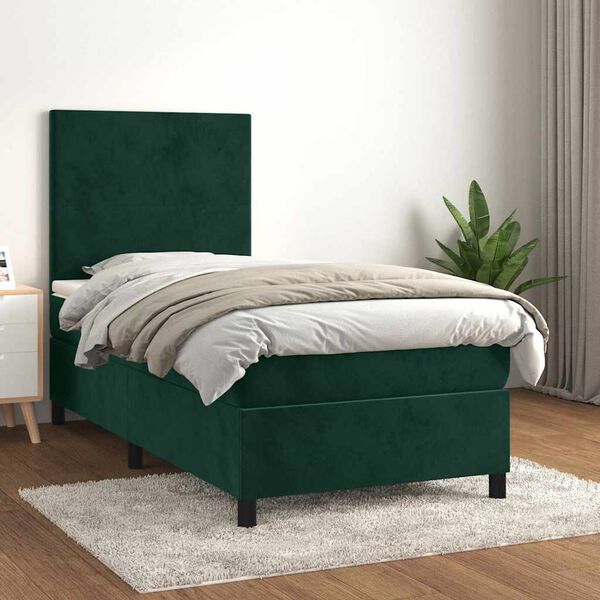 vidaXL Box spring krevet s madracem tamnozeleni 90x190 cm bar&scaron;unasti