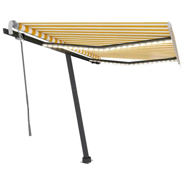 vidaXL Tenda na ručno uvlačenje s LED svjetlom 350x250 cm žuto-bijela