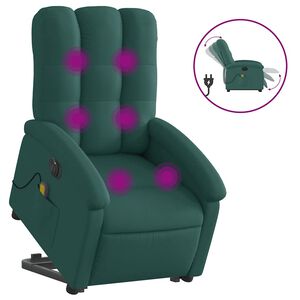 vidaXL Električni masažni naslonjač na podizanje tkanina tamnozeleni