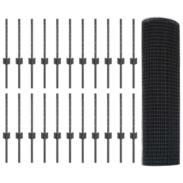 vidaXL Ograda s postovima Siva 0,4 x 50 m Čelik i PVC