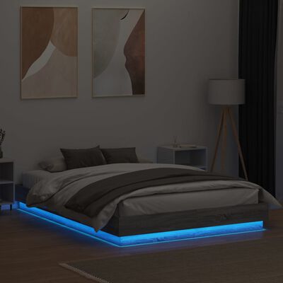vidaXL Okvir kreveta s LED svjetlima siva boja hrasta 140 x 200 cm