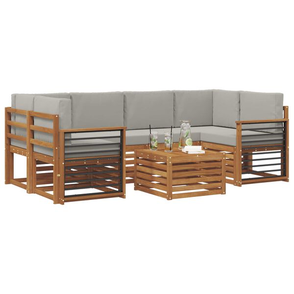 vidaXL Setovi sofa 7 pcs Prirodna i svijetlo siva Čvrsto drvo akacije