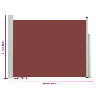 vidaXL Uvlačiva bočna tenda za terasu 140 x 500 cm smeđa