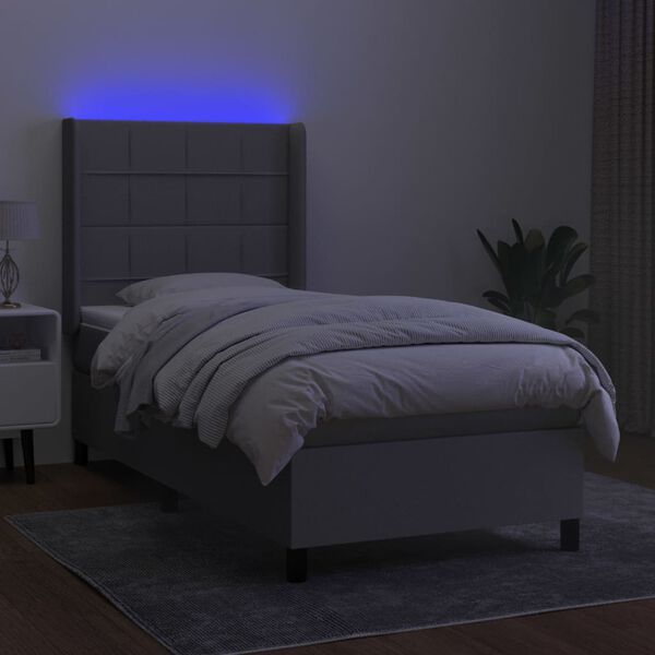 vidaXL Krevet box spring s madracem LED svjetlosivi 90x190 cm tkanina