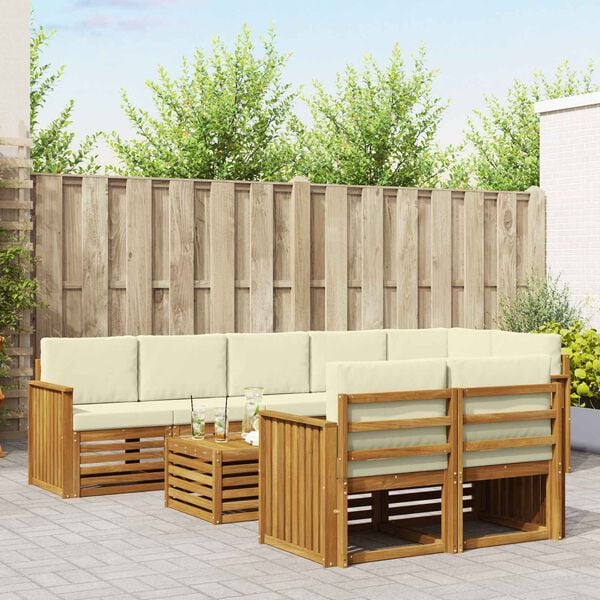 vidaXL Setovi sofa 9 pcs Prirodna i krem Čvrsto drvo akacije