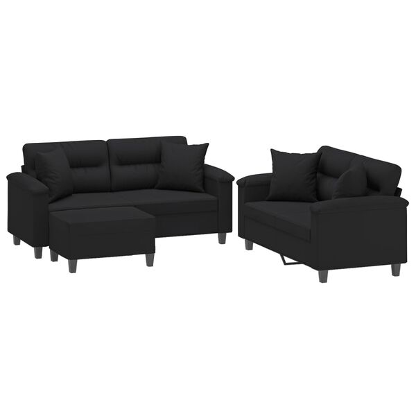 vidaXL 3-dijelni set sofa s jastucima crni od mikrovlakana