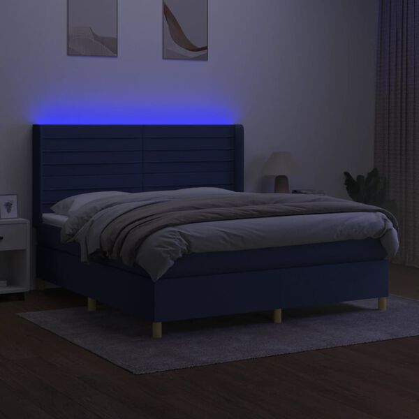 vidaXL Krevet box spring s madracem LED plavi 160x200 cm od tkanine