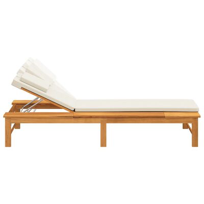 vidaXL Ležaljka za sunčanje s krem bijelim jastucima od drva bagrema