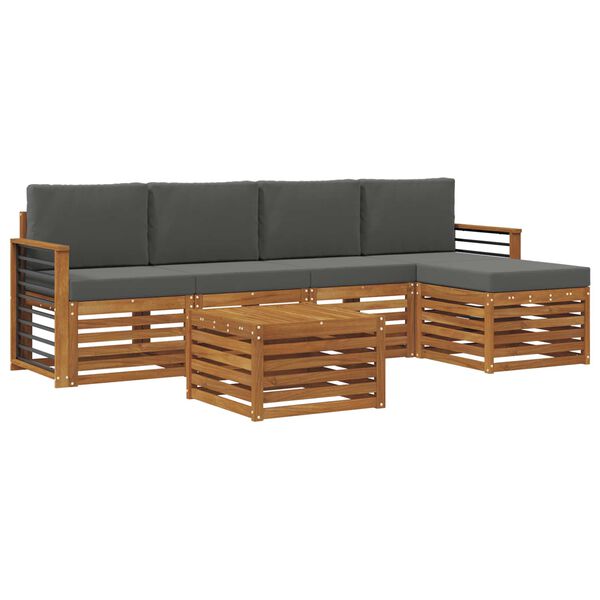 vidaXL Set vanjskih sofa 6 pcs Prirodna i antracit Čvrsto drvo akacije