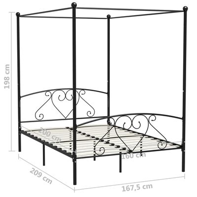 vidaXL Okvir za krevet s nadstrešnicom crni metalni 160 x 200 cm