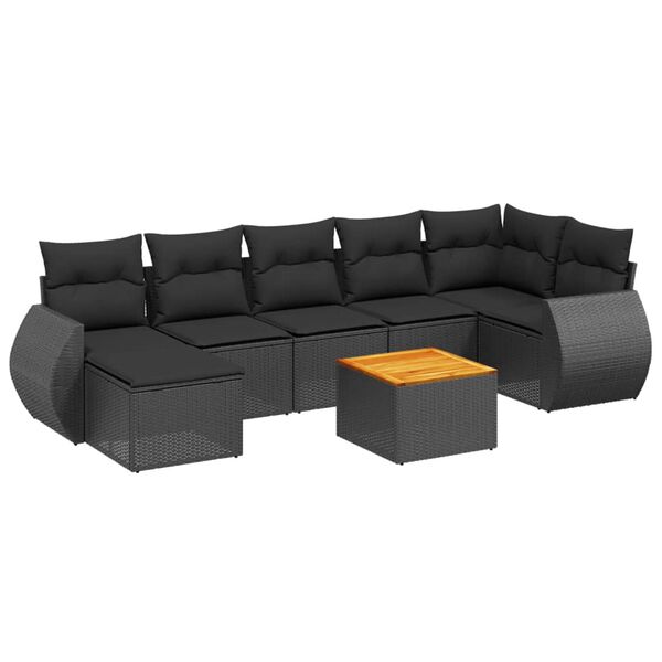 vidaXL 8-dijelni set vrtnih sofa od poliratana s jastucima crni