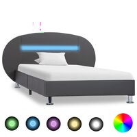 vidaXL Okvir kreveta s LED svjetlima od umjetne kože sivi 90 x 200 cm