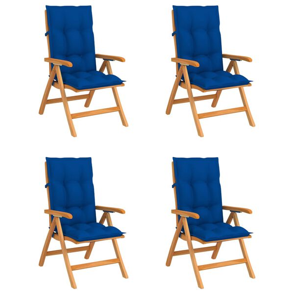 vidaXL Nagibne vrtne stolice s jastucima 4 kom od masivne tikovine