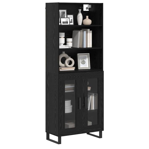 vidaXL Highboard Crni hrast 69,5 x 34 x 180 cm Konstruirano drvo