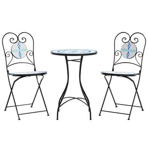 vidaXL Bistro set s mozaikom plavo-bijeli od željeza i keramike