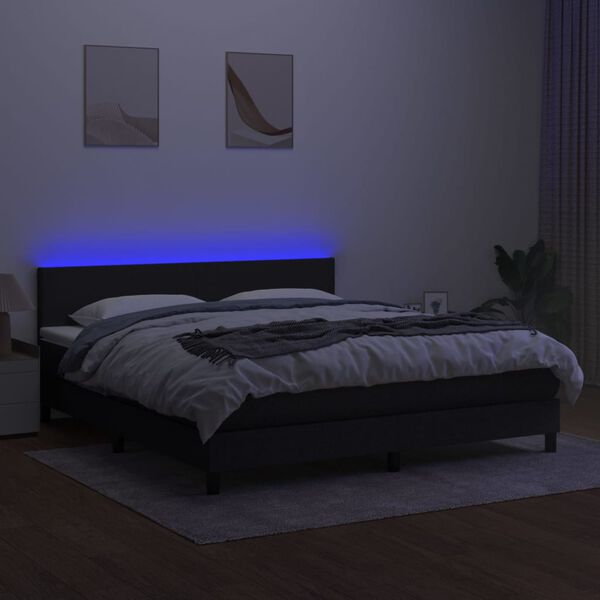 vidaXL Krevet box spring s madracem LED crni 180x200 cm od tkanine