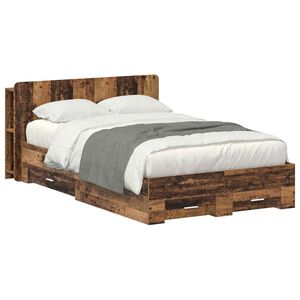vidaXL Okvir kreveta s pohranom s uzglavljem Staro drvo 120 x 190 cm