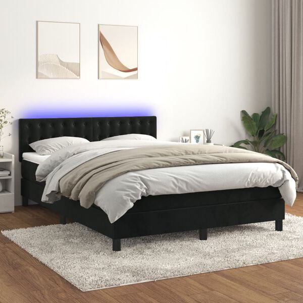 vidaXL Krevet box spring s madracem LED crni 140x190 cm bar&scaron;un