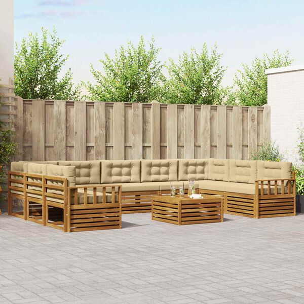 vidaXL Setovi sofa 10 pcs Prirodna i bež Čvrsto drvo akacije