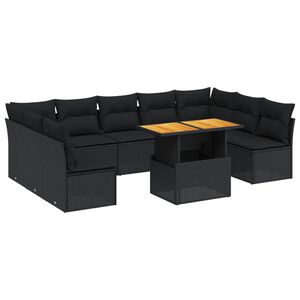 vidaXL 10-dijelni set vrtnih sofa s jastucima crni od poliratana
