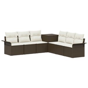 vidaXL Set sofe 7 kom. Smeđa i krem bijela Poli Rattan i čelik