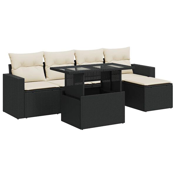 vidaXL 6-dijelni set vrtnih sofa s jastucima crni od poliratana