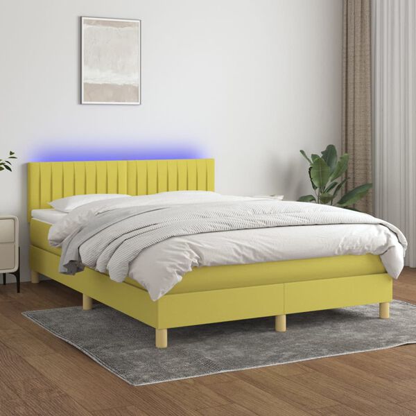 vidaXL Krevet box spring s madracem LED zeleni 140x200 cm od tkanine