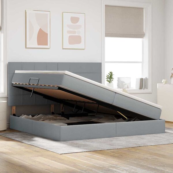 vidaXL Krevet s prostorom za pohranu s LED-om Svijetlo siva Poliester