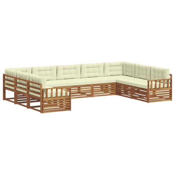 vidaXL Set vanjskih sofa 9 pcs Prirodna i krem Čvrsto drvo akacije