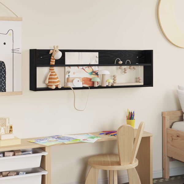 vidaXL Polica za časopise s policom Zidne Crni hrast 100 x 12 x 30 cm