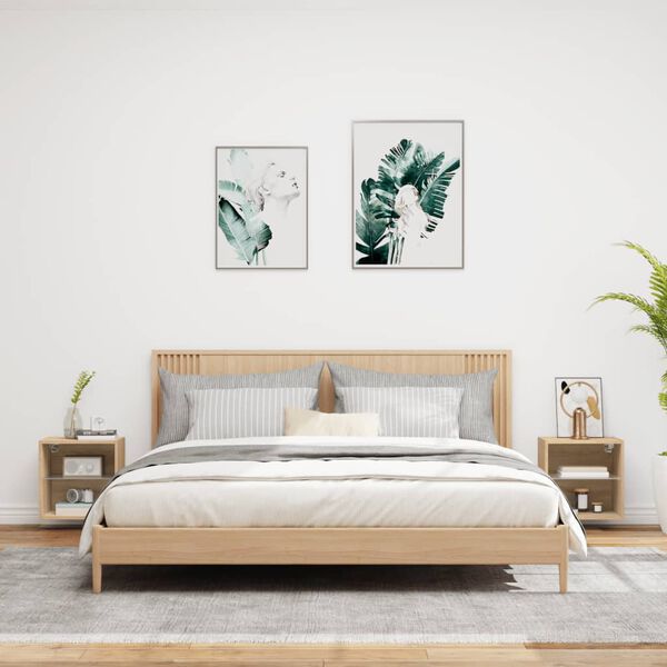 vidaXL Noćni ormarići s LED svjetlima zidni 2 kom boja hrasta sonome