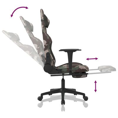 vidaXL Igraća stolica S osloncem za noge od tkanine maskirno-crna