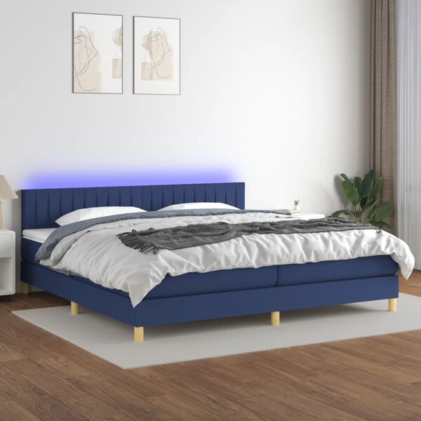 vidaXL Krevet box spring s madracem LED plavi 200x200 cm od tkanine