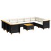 vidaXL 10-dijelni set vrtnih sofa s jastucima crni od poliratana