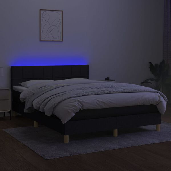 vidaXL Krevet box spring s madracem LED crni 140x190 cm od tkanine
