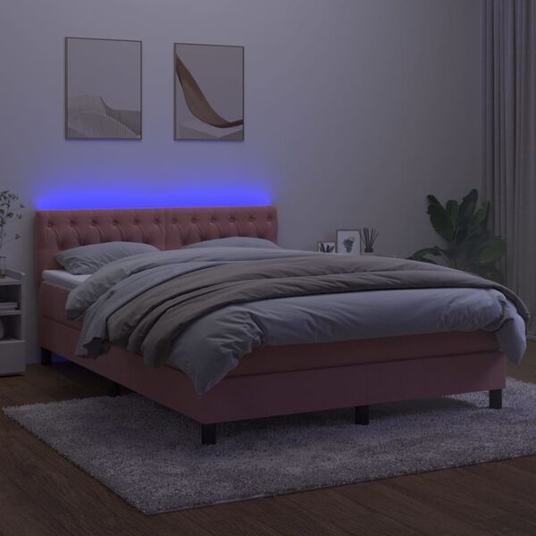 vidaXL Krevet box spring s madracem LED ružičasti 140x200cm bar&scaron;unasti