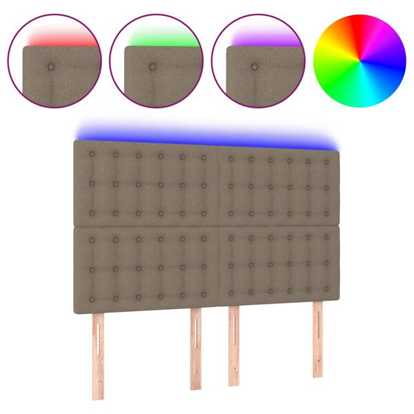 vidaXL LED uzglavlje smeđesivo 144x5x118/128 cm od tkanine