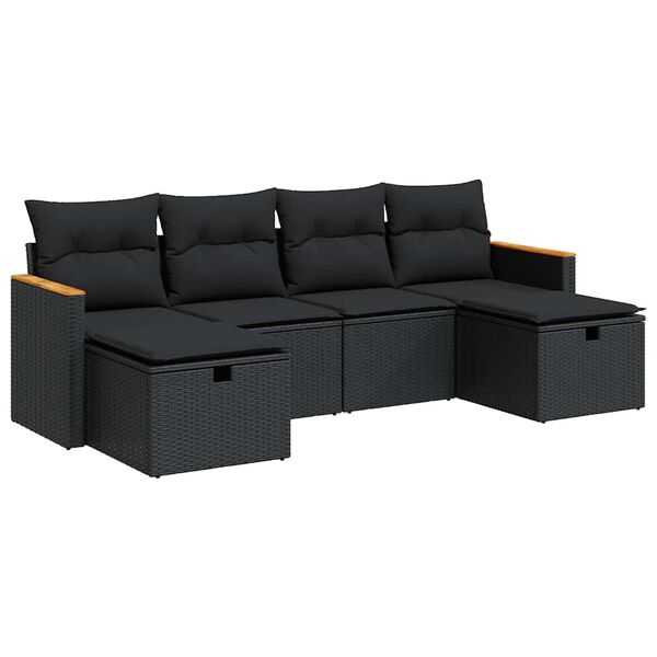 vidaXL 6-dijelni set vrtnih sofa s jastucima crni od poliratana