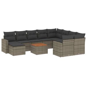vidaXL 11-dijelni set vrtnih sofa od poliratana s jastucima sivi