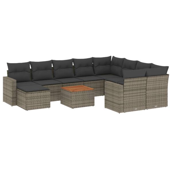 vidaXL 11-dijelni set vrtnih sofa od poliratana s jastucima sivi