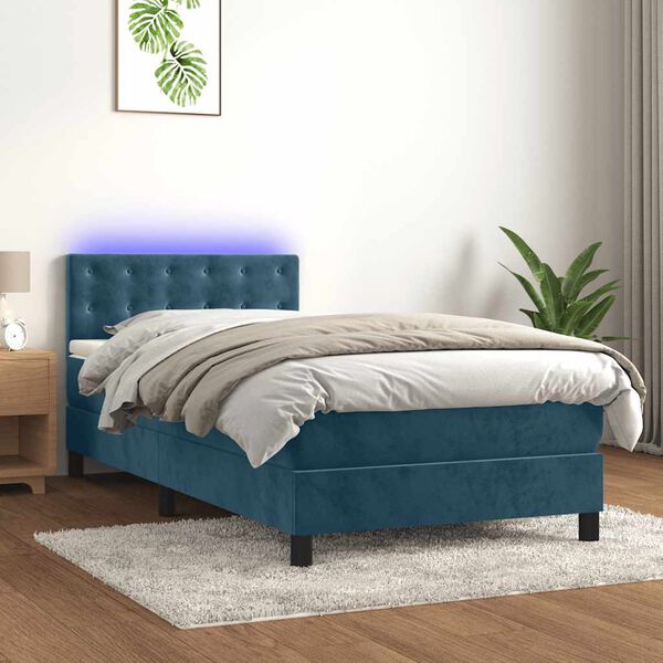 vidaXL Krevet box spring s madracem LED tamnoplavi 80 x 200 cm bar&scaron;un