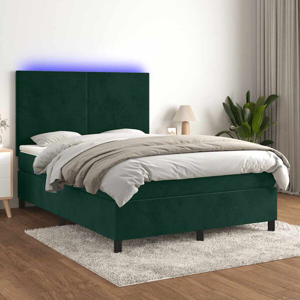 vidaXL Krevet box spring s madracem LED tamnozeleni 140x200 cm bar&scaron;un