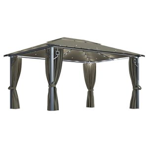 vidaXL Sjenica sa zastorima i LED svjetlima 400 x 300 cm smeđe-siva