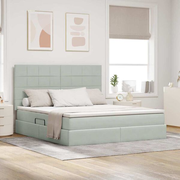 vidaXL Krevet s prostorom za pohranu s LED-om Svijetlo siva Bar&scaron;un