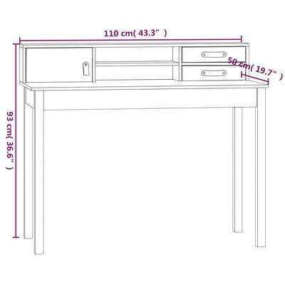 vidaXL Radni stol smeđa boja meda 110 x 50 x 93 cm od masivne borovine