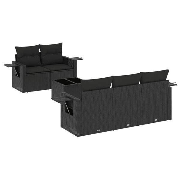 vidaXL 6-dijelni set vrtnih sofa s jastucima crni od poliratana
