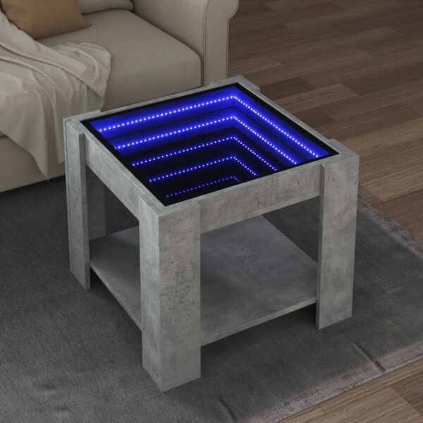 vidaXL Stolić za kavu LED siva boja betona 53x53x45 cm drveni