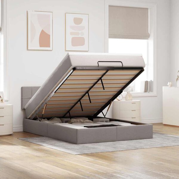 vidaXL Otomanski krevet s madracem i LED smeđesivi 140x200 cm tkanine